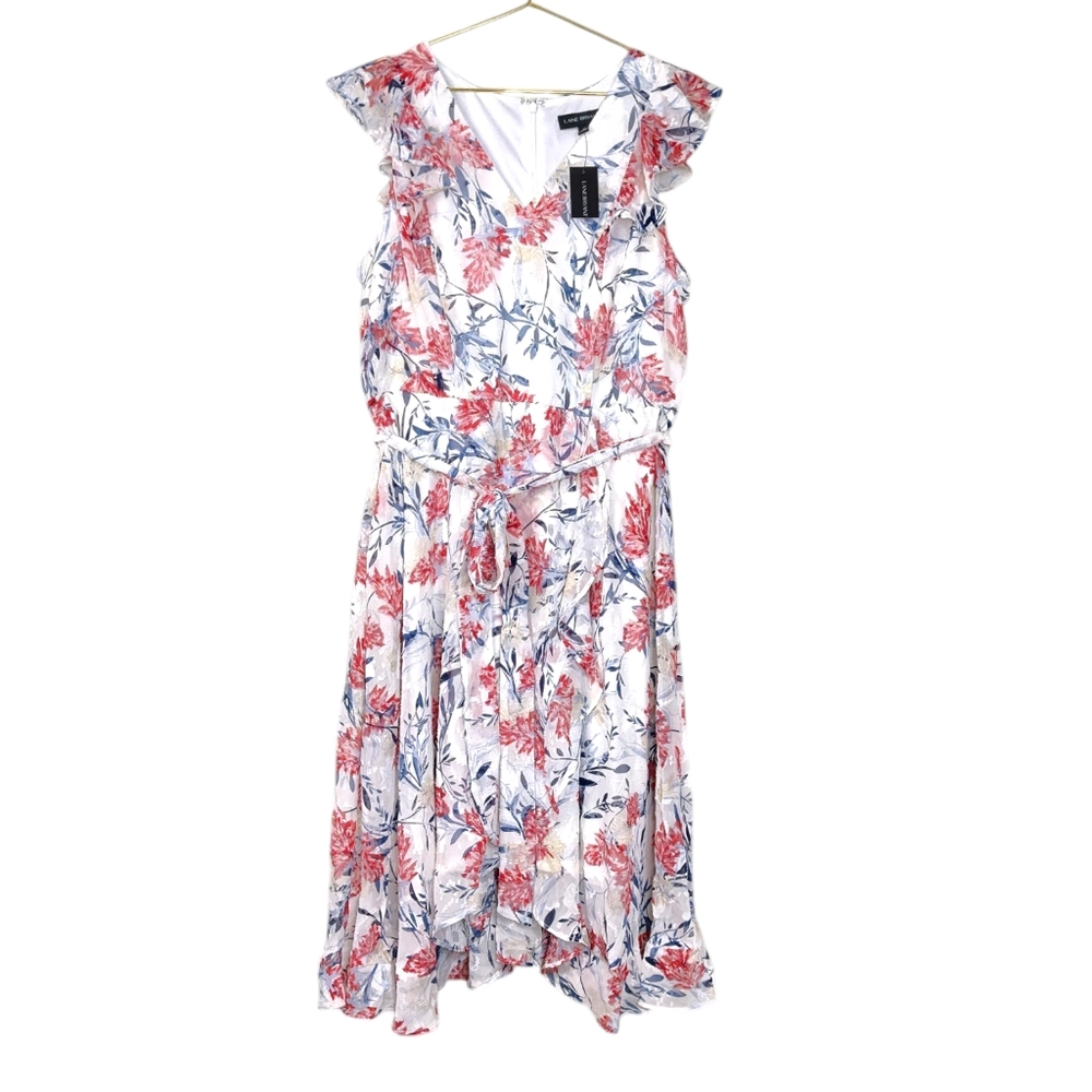 Lane Bryant Women's Elegant Floral Burnout Dress W/Tie Summer Wedding Size 16 - Picture 5 of 14